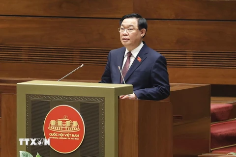 Chủ tịch Quốc hội Vương Đình Huệ phát biểu bế mạc. (Ảnh: Doãn Tấn/TTXVN)