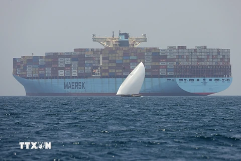 Tàu chở hàng hóa của hãng vận tải Maersk. (Ảnh: AFP/TTXVN)
