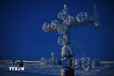 Thiết bị tại giếng khí đốt Utrenneye, nguồn cung khí đốt hóa lỏng cho dự án Novatek của Nga trên bán đảo Gydan thuộc vùng biển Kara ở Bắc cực, ngày 30/11/2021. (Ảnh: AFP/TTXVN)