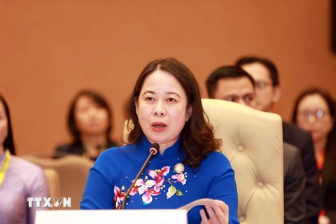 Phó Chủ tịch nước Võ Thị Ánh Xuân phát biểu tại phiên họp toàn thể Hội nghị Cấp cao lần thứ 19 Phong trào Không liên kết. (Ảnh: Nhật Anh/TTXVN)