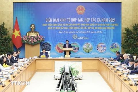 Thủ tướng Phạm Minh Chính chủ trì Diễn đàn Kinh tế hợp tác, hợp tác xã năm 2024. (Ảnh: Dương Giang/TTXVN)