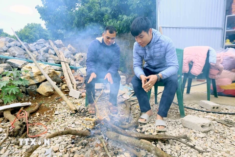 Người dân xã Chiềng Ngần, thành phố Sơn La đốt củi để sưởi ấm trong những ngày giá rét. (Ảnh: Quang Quyết/TTXVN)