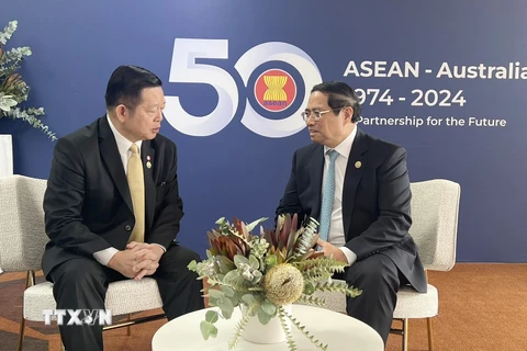 Thủ tướng Phạm Minh Chính gặp Tổng Thư ký ASEAN Kao Kim Hourn. (Ảnh: Dương Giang/TTXVN)