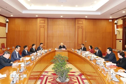 Tổng Bí thư Nguyễn Phú Trọng phát biểu kết luận phiên họp. (Ảnh: Trí Dũng/ TTXVN)