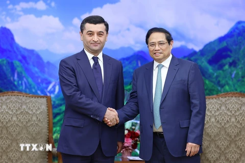 Thủ tướng Phạm Minh Chính tiếp Bộ trưởng Bộ Ngoại giao Uzbekistan Bakhtiyor Saidov. (Ảnh: Dương Giang/TTXVN)