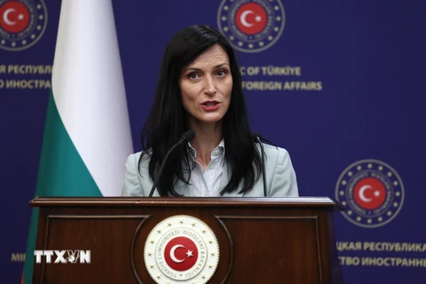 Ngoại trưởng Bulgaria Mariya Gabriel trong cuộc họp báo tại Ankara, Thổ Nhĩ Kỳ. (Ảnh: AFP/TTXVN)