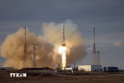 Tàu vũ trụ Soyuz MS-25 của Nga được phóng từ sân bay vũ trụ Baikonur ở Kazakhstan ngày 23/3/2024. (Ảnh: AFP/TTXVN)