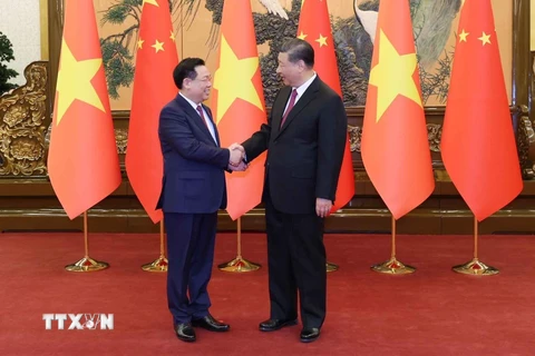 Chủ tịch Quốc hội Vương Đình Huệ hội kiến Tổng Bí thư, Chủ tịch nước Trung Quốc Tập Cận Bình. (Ảnh: Nhan Sáng/TTXVN)