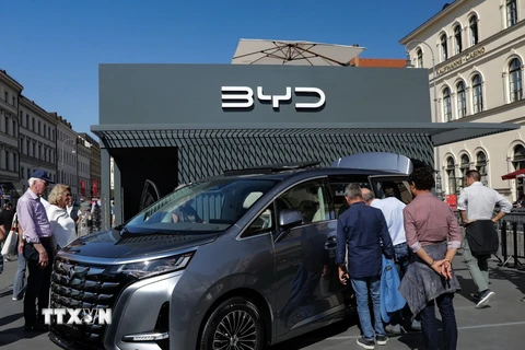 Mẫu xe điện của BYD tại Triển lãm ôtô quốc tế ở Munich, Đức ngày 8/9/2023. (Ảnh: THX/TTXVN)