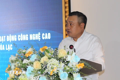 Chủ tịch UBND thành phố Hà Nội Trần Sỹ Thanh phát biểu tại hội nghị. (Ảnh: Nguyễn Thắng/TTXVN)