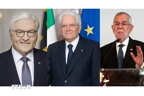 Tổng thống Đức Frank-Walter Steinmeier cùng hai người đồng cấp Sergio Mattarella của Italy và Alexander van der Bellen của Áo. (Nguồn: AFP/TTXVN)