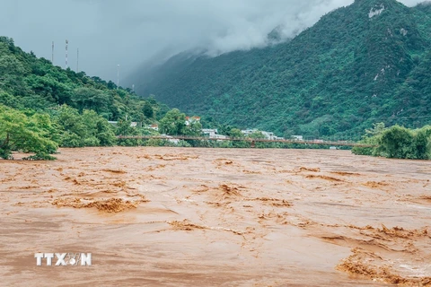 Lũ trên sông Gâm đoạn qua huyện Bảo Lâm vượt mức báo động 3. (Ảnh minh họa: Bảo Chung/TTXVN phát)