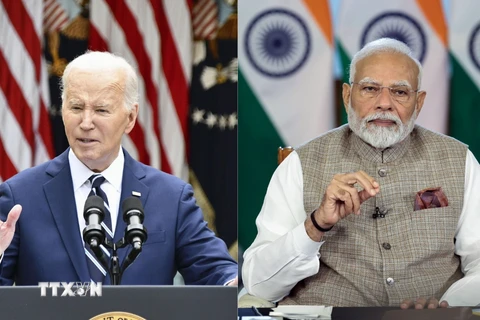 Tổng thống Mỹ Joe Biden và Thủ tướng Ấn Độ Narendra Modi. (Nguồn: Kyodo-ANI/TTXVN)