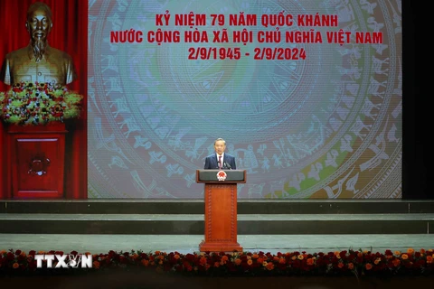 Tổng Bí thư, Chủ tịch nước Tô Lâm phát biểu tại lễ kỷ niệm. (Ảnh: Lâm Khánh/TTXVN)