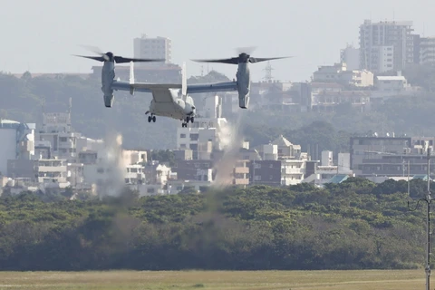 Một mẫu máy bay Osprey của Mỹ tại Okinawa, Nhật Bản. (Nguồn: Kyodo/TTXVN)