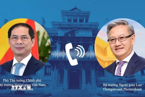 Phó Thủ tướng, Bộ trưởng Ngoại giao Bùi Thanh Sơn đã có cuộc hội đàm trực tuyến với Bộ trưởng Ngoại giao Lào Thongsavanh Phomvihane. (Ảnh: TTXVN phát)