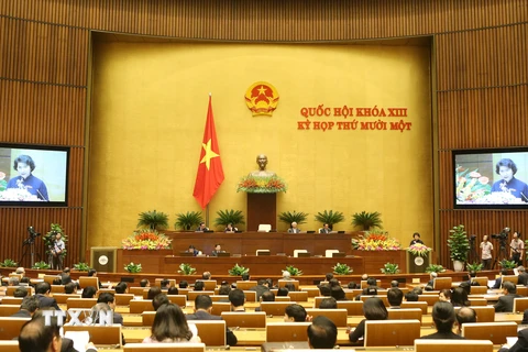 Chủ tịch Quốc hội Nguyễn Thị Kim Ngân đọc diễn văn bế mạc. (Ảnh: Nhan Sáng​/TTXVN)