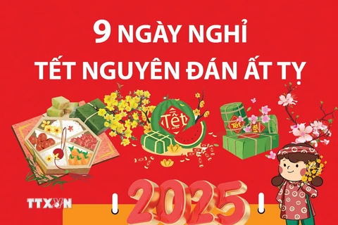 Lịch nghỉ Tết Nguyên đán Ất Tỵ 2025 của công chức, viên chức kéo dài 9 ngày liên tục.