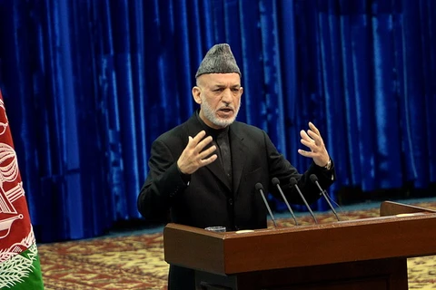 Tổng thống Afghanistan Hamid Karzai phát biểu tại hội nghị. (Nguồn: AFP/TTXVN)