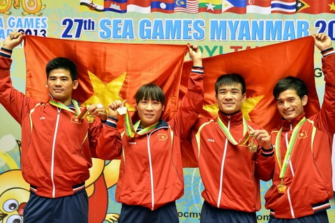 Môn vật tiếp tục là "mỏ vàng" của thể thao Việt Nam. (Ảnh: Thanh Hà/TTXVN)