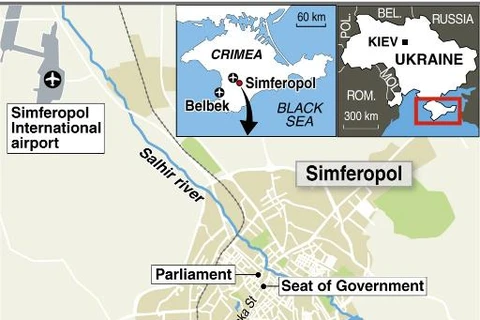 Crimea là bán đảo nằm ở phía Nam Ukraine, tách biệt khỏi phần lãnh thổ chủ yếu của nước này (Nguồn: AFP)