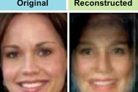 Gương mặt trong bức ảnh gốc (trái) và gương mặt được mô phỏng qua kết quả quét não (phải). (Nguồn: discovery.com)