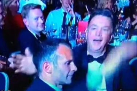 Hình ảnh van Gaal bạt tai Ryan Giggs trong bữa tiệc tổng kết