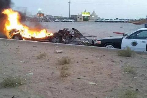 Hiện trường vụ đánh bom xe ở Riyadh. (Nguồn: alarabiya)