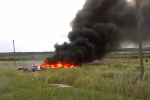 Hiện trường vụ máy bay MH17 bị bắn hạ. (Nguồn: YouTube)