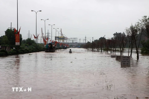 Mưa lớn gây ngập úng tại Hạ Long, Quảng Ninh. (Ảnh: Minh Quyết/TTXVN)
