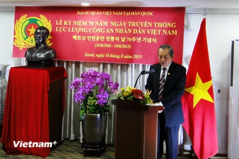 Trương Hòa Bình, Chánh án Tòa án Nhân dân Tối cao phát biểu tại Lễ kỷ niệm. (Ảnh: Vũ Toàn-Phạm Duy/Vietnam+)