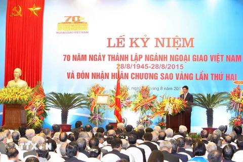 Phó Thủ tướng, Bộ trưởng Ngoại giao Phạm Bình Minh phát biểu tại lễ kỷ niệm. (Ảnh: Thống Nhất​/TTXVN)