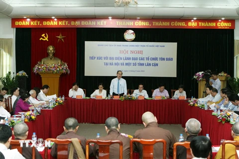 Chủ tịch Uỷ ban Trung ương MTTQ Việt Nam Nguyễn Thiện Nhân phát biểu ý kiến. (Ảnh: Nguyễn Dân/TTXVN)