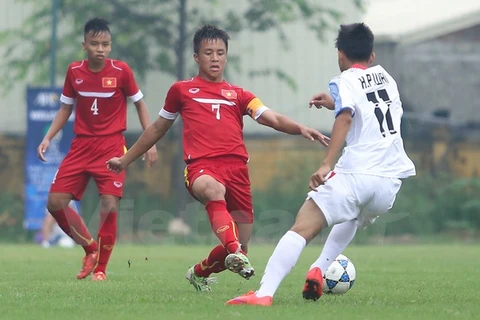 U16 Việt Nam chưa thể giành vé dự vòng chung kết U16 châu Á. (Ảnh: Minh Chiến/Vietnam+)