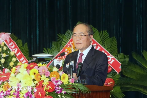 Chủ tịch Quốc hội Nguyễn Sinh Hùng phát biểu chỉ đạo Đại hội. (Ảnh: Nhan Sáng​/TTXVN)