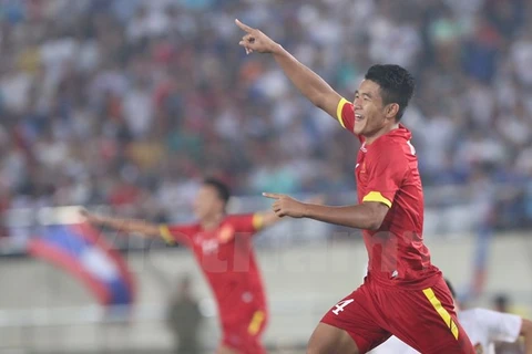 Đức Chinh giúp U19 Việt Nam có chiến thắng đầu tay tại vòng loại U19 châu Á. (Ảnh: Lê Hải/Vietnam+)