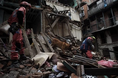 Cảnh tan hoang sau động đất ở Nepal. (Nguồn: AFP)