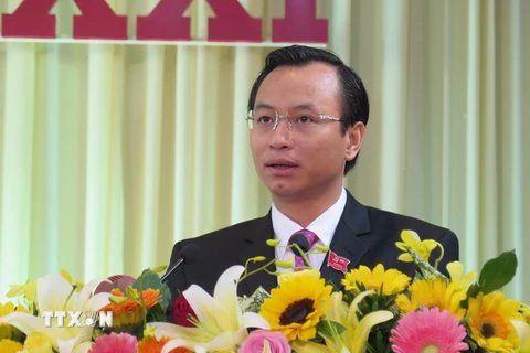 Đồng chí Nguyễn Xuân Anh, Bí thư Thành ủy Đà Nẵng phát biểu tại đại hội. (Ảnh: Văn Sơn/TTXVN)