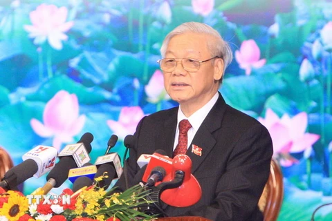 Tổng Bí thư Nguyễn Phú Trọng phát biểu chỉ đạo Đại hội. (Ảnh: Thống Nhất/TTXVN) 