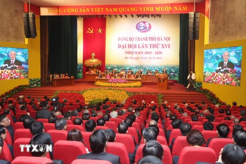 Quang cảnh đại hội đại biểu Đảng bộ thành phố Hà Nội. (Ảnh: Trí Dũng/TTXVN)