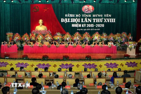 Đại hội đại biểu Đảng bộ tỉnh Hưng Yên lần thứ XVIII. (Ảnh: Nguyễn Dân​/TTXVN)