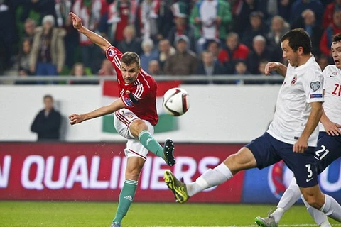 Tamas Priskin ghi bàn đưa Hungary đến Pháp dự EURO 2016. (Nguồn: Reuters)