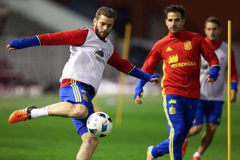 Các cầu thủ Tây Ban Nha trong buổi tập luyện tại Brussels hôm 16/11. (Nguồn: AFP/Getty Images)