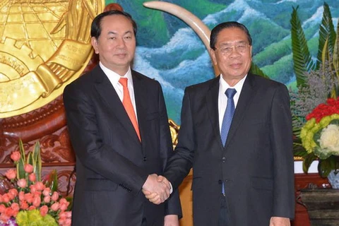 Tổng Bí thư, Chủ tịch nước Chummaly Sayasone tiếp Bộ trưởng Trần Đại Quang. (Ảnh: Phạm Kiên/Vietnam+)