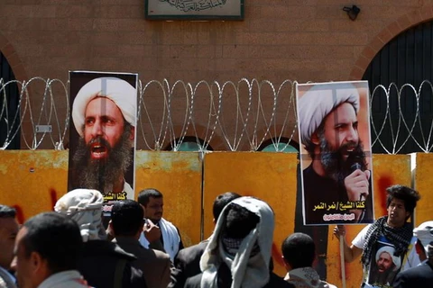 Biểu tình phản đối vụ xử tử Giáo sỹ Nimr al-Nimr. (Nguồn: AFP)