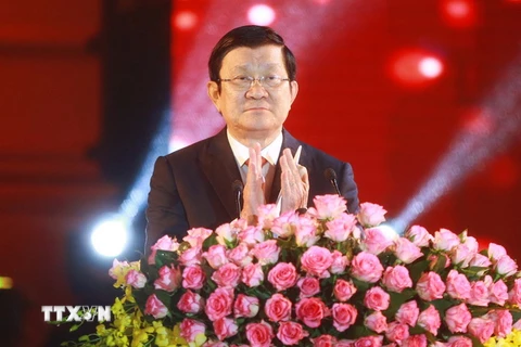 Chủ tịch nước Trương Tấn Sang phát biểu tại chương trình. (Ảnh: Doãn Tấn/TTXVN)