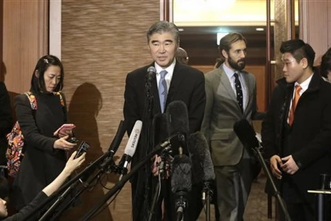 Đặc phái viên của Mỹ về chính sách Triều Tiên Sung Kim trả lời truyền thông. (Nguồn: AP)
