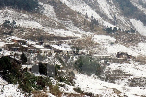 Băng tuyết rơi trên các sườn núi tại Lạng Sơn. (Ảnh: Thái Thuần/TTXVN)