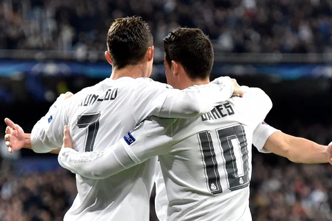 Ronaldo và James đưa Real vào tứ kết Champions League. (Nguồn: AFP/Getty Images)