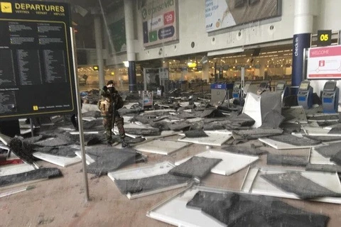 Hiện trường vụ nổ tại sân bay Brussels ngày 22/3. (Nguồn: AFP/TTXVN)